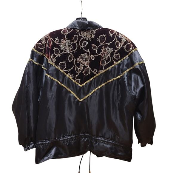 Vintage LAVON Windbreaker Jacket Women LARGE Velour Embroidered Gold cinched 90s - Picture 5 of 6